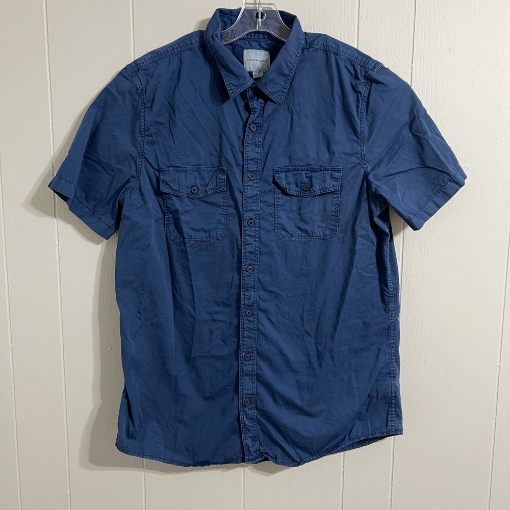 American Eagle Outfitters Mens Blue Short Sleeve Button‎ Up Shirt XLT